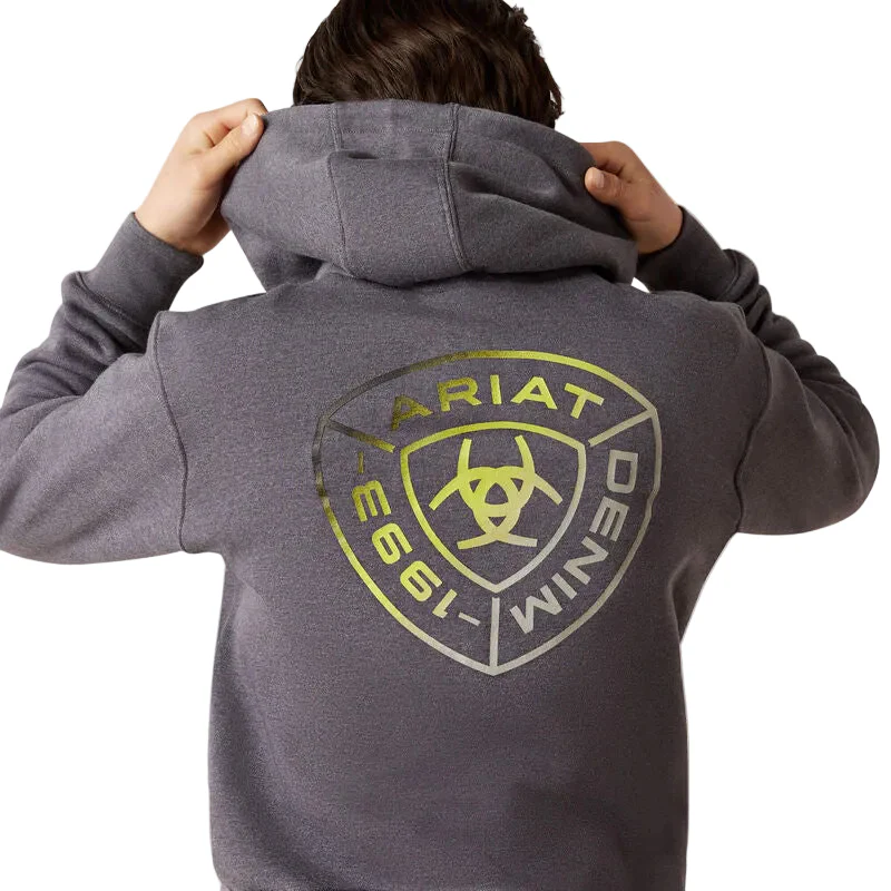 Ariat Boy's Gradient Badge Hoodie - Odyssey Gray Heather - Image 3