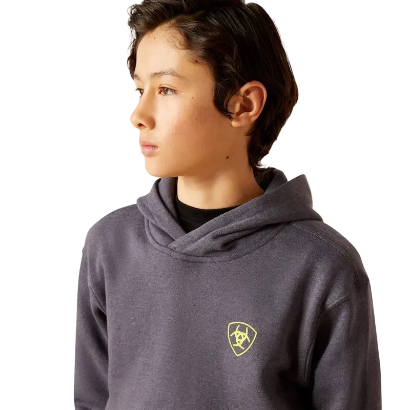 Ariat Boy's Gradient Badge Hoodie - Odyssey Gray Heather - Image 4