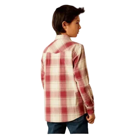 Ariat Boy's Hardwick Long Sleeve Retro Fit Shirt - Red - Image 2