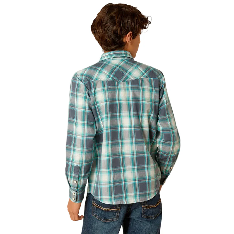 Ariat Boy's Harrington Retro Snap Long Sleeve Shirt - Egret - Image 2