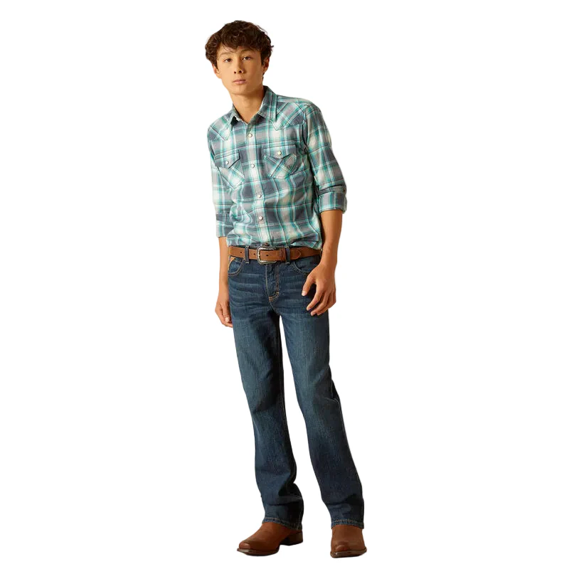 Ariat Boy's Harrington Retro Snap Long Sleeve Shirt - Egret - Image 3
