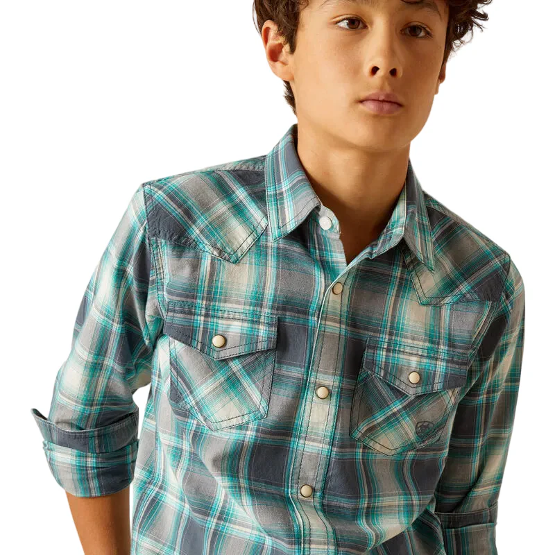 Ariat Boy's Harrington Retro Snap Long Sleeve Shirt - Egret - Image 4