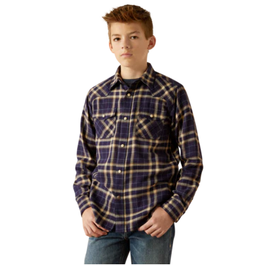 Ariat Boy's Hayes Retro Long Sleeve Fit Shirt- Dark Denim