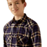Ariat Boy's Hayes Retro Long Sleeve Fit Shirt- Dark Denim - Image 3