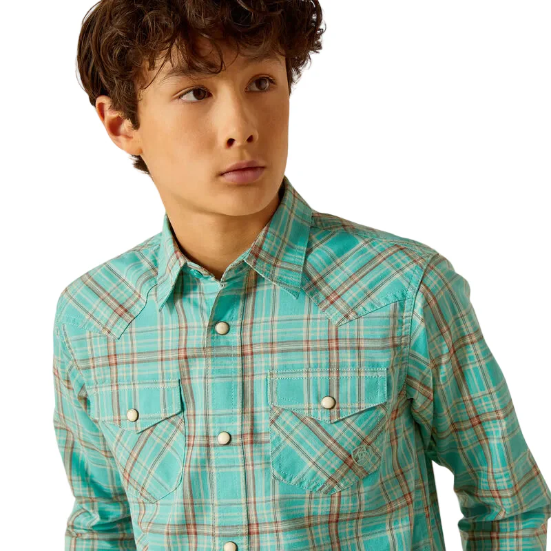 Ariat Boy's Hudsyn Retro Snap Shirt - Blue Turquoise - Image 4