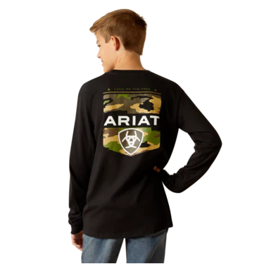 Ariat Boy's Lotf Camo Shield Long Sleeve T Shirt - Black