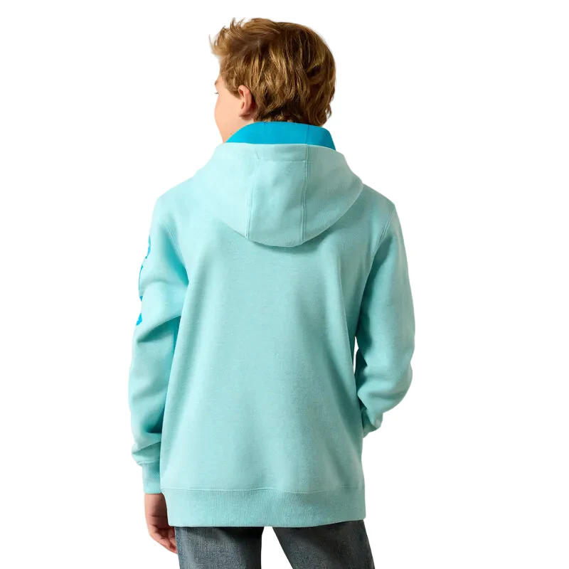 Ariat Boy's Logo Long Sleeve Hoodie - Aqua Heather - Image 2