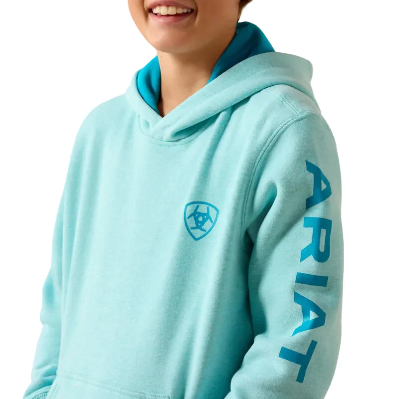 Ariat Boy's Logo Long Sleeve Hoodie - Aqua Heather - Image 3