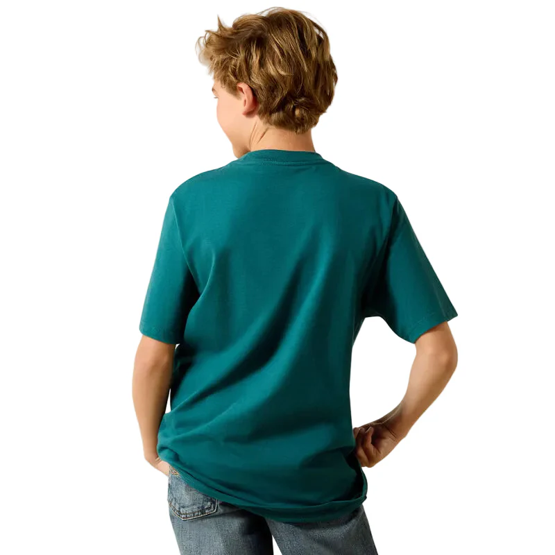 Ariat Boy's Cattle Skull Freedom Short Sleeve Tee Shirt - Mediterranean - Image 2