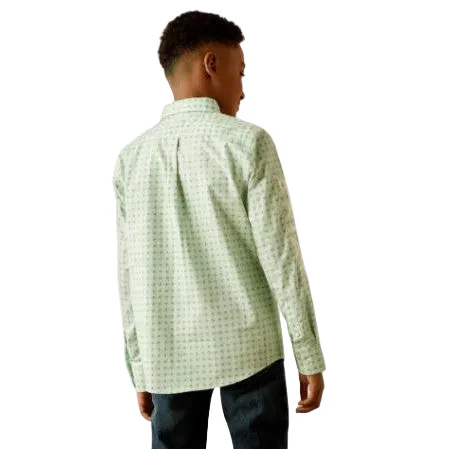 Ariat Boy's Long Sleeve Team Pierson Classic Fit Shirt- Light Green/ White - Image 2