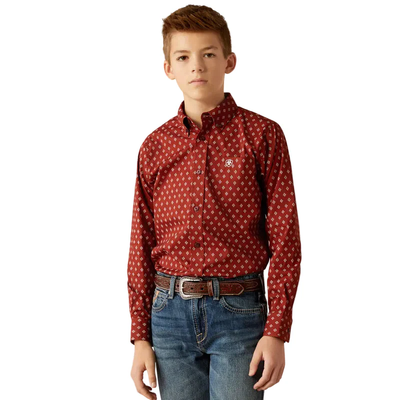 Ariat Boy's Pax Classic Fit Long Sleeve Shirt - Burgundy