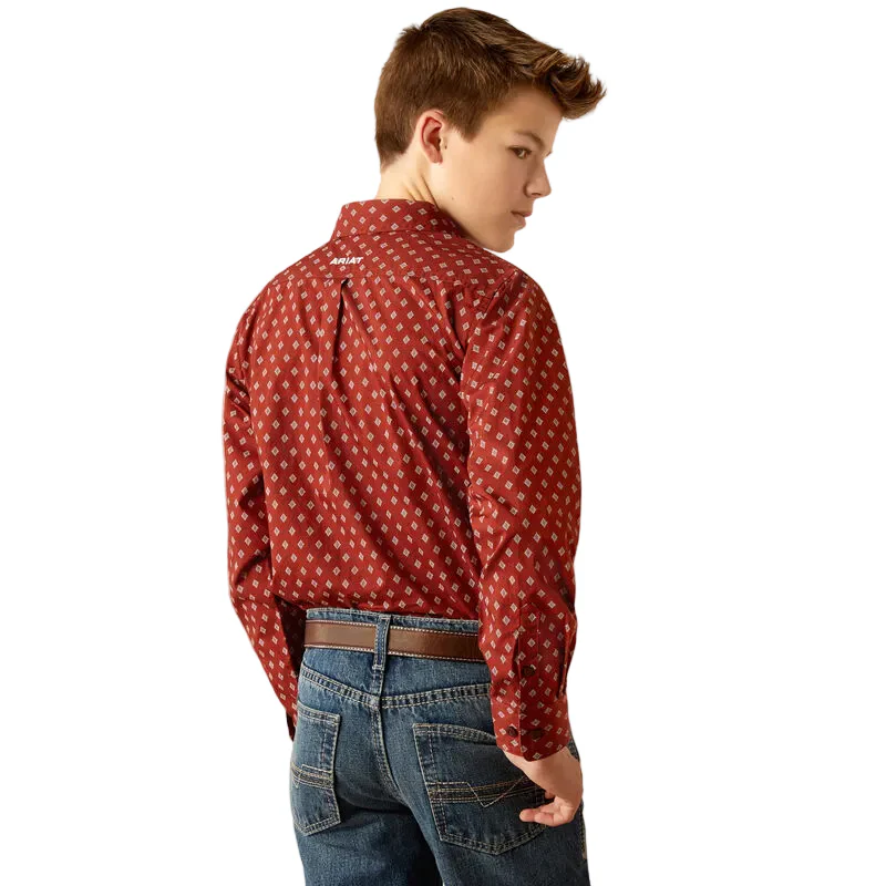 Ariat Boy's Pax Classic Fit Long Sleeve Shirt - Burgundy - Image 2
