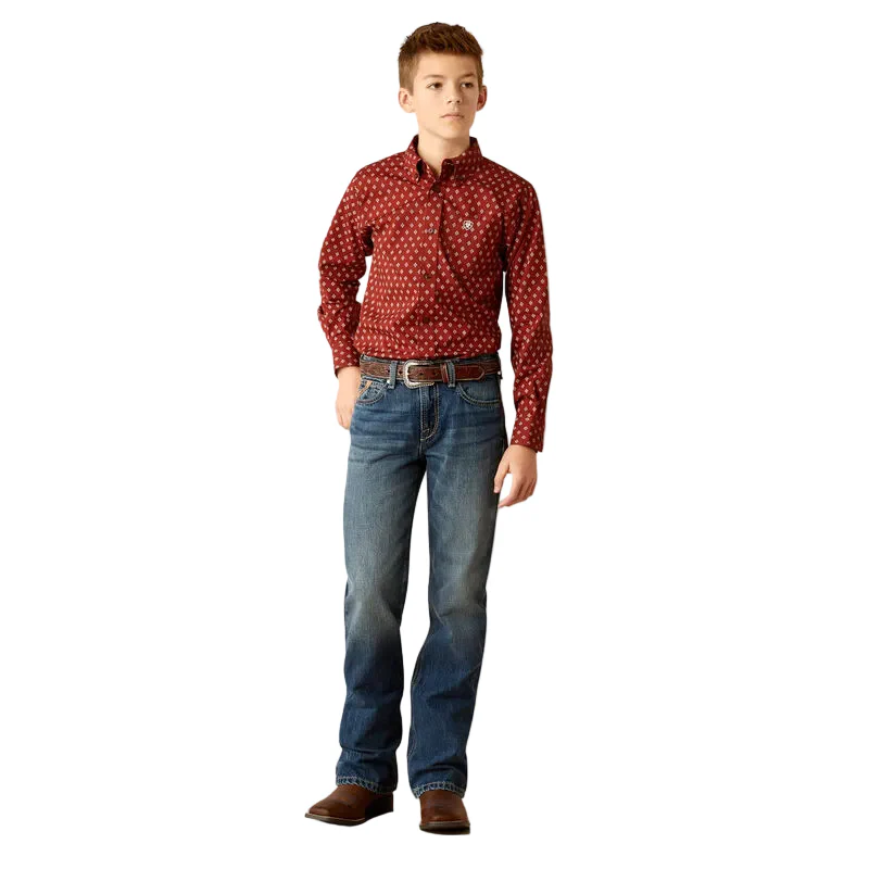 Ariat Boy's Pax Classic Fit Long Sleeve Shirt - Burgundy - Image 3
