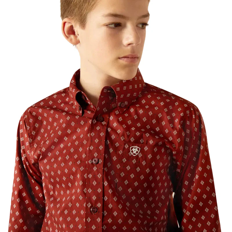 Ariat Boy's Pax Classic Fit Long Sleeve Shirt - Burgundy - Image 4