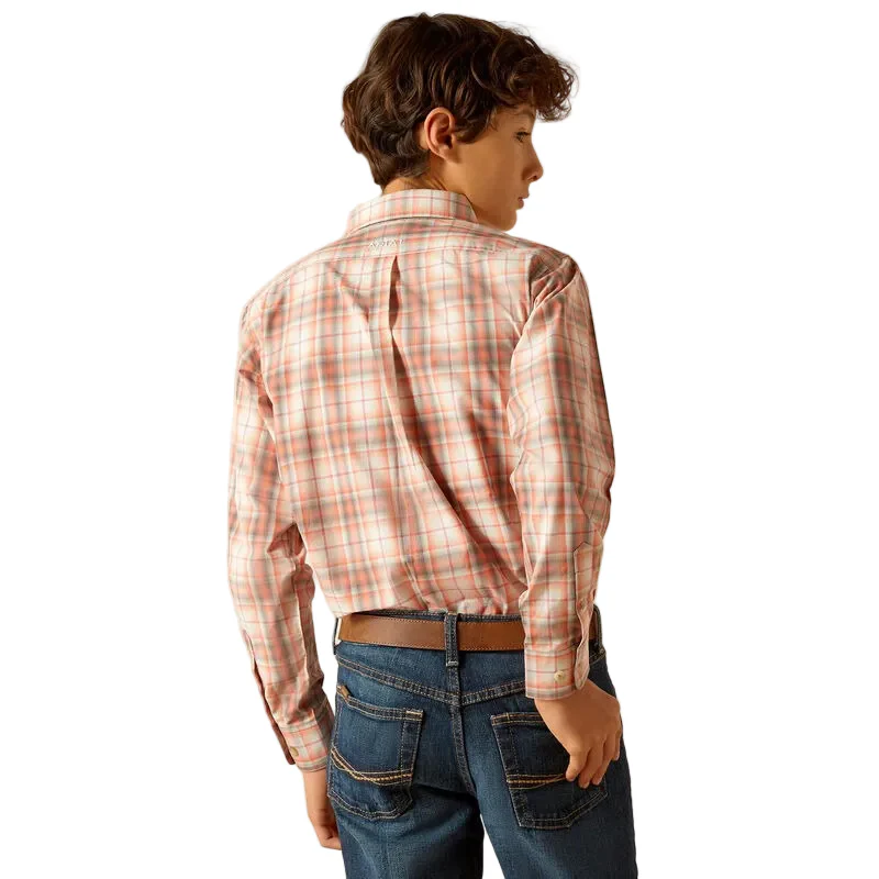 Ariat Boy's Pro Knox Classic Fit Long Sleeve Shirt - Coral - Image 3