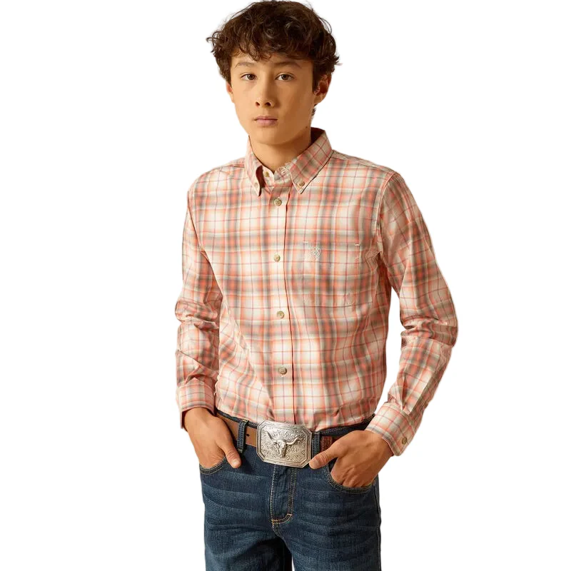 Ariat Boy's Pro Knox Classic Fit Long Sleeve Shirt - Coral - Image 4