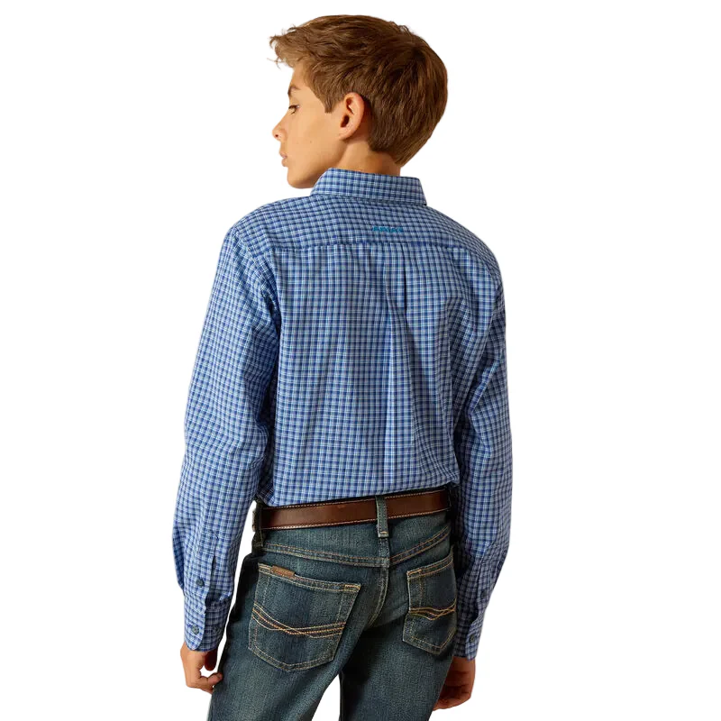Ariat Boy's Pro Perrin Long Sleeve Shirt - Blue - Image 2