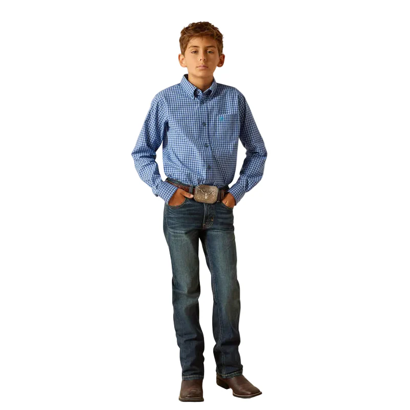 Ariat Boy's Pro Perrin Long Sleeve Shirt - Blue - Image 3