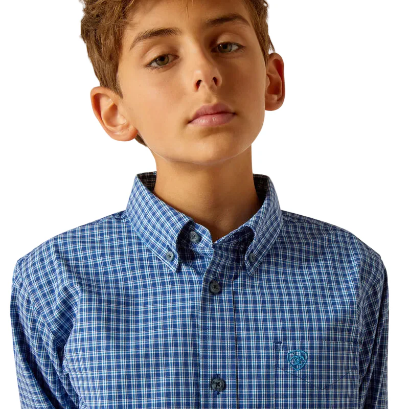Ariat Boy's Pro Perrin Long Sleeve Shirt - Blue - Image 4