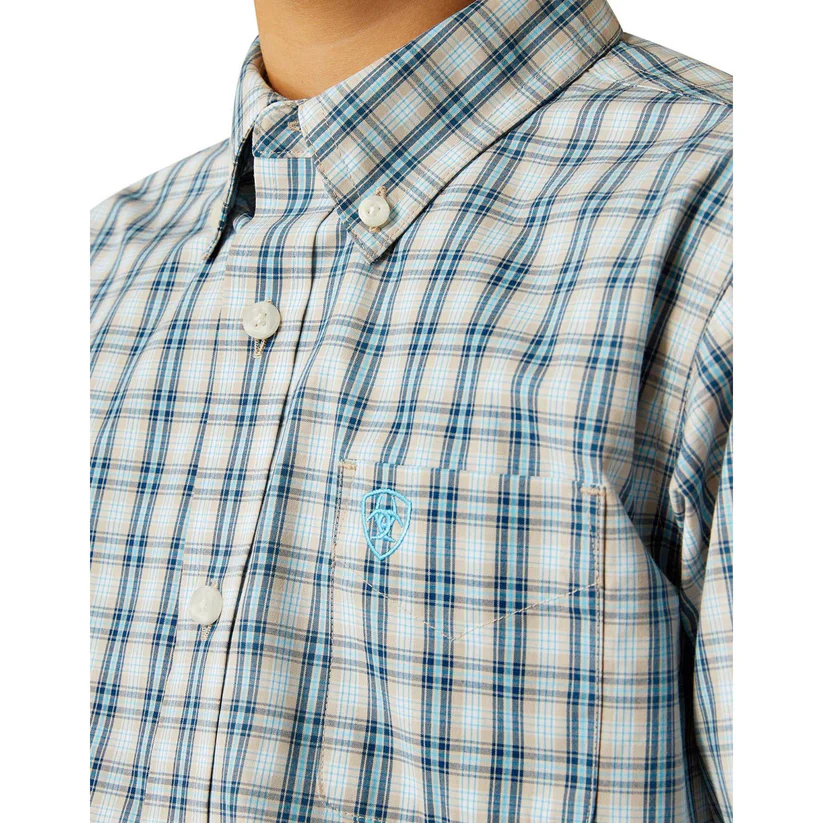 Ariat Boy's Pro Series Shelton Classic Fit Shirt - Khaki - Image 2