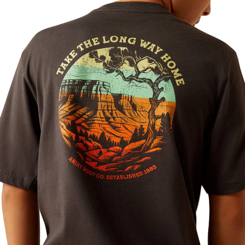 Ariat Boy's Short Sleeve Take the Long Way Tee Shirt - Vintage Black - Image 2