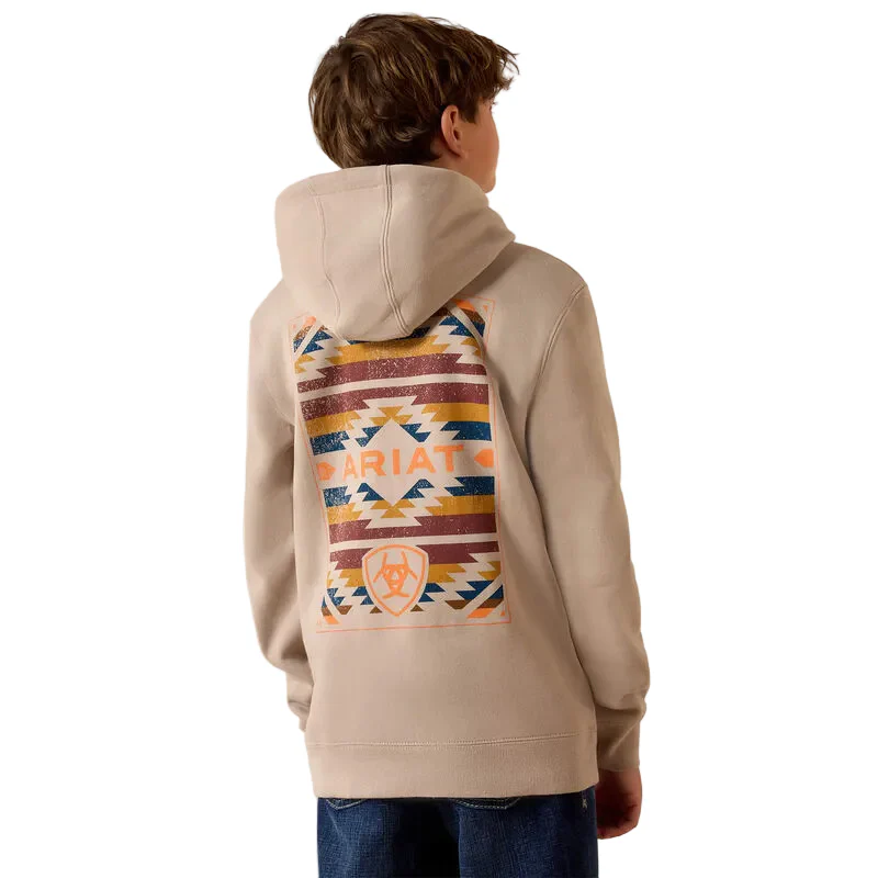 Ariat Boy's Tapiz Zapoteco Long Sleeve Hoodie - Beige - Image 2