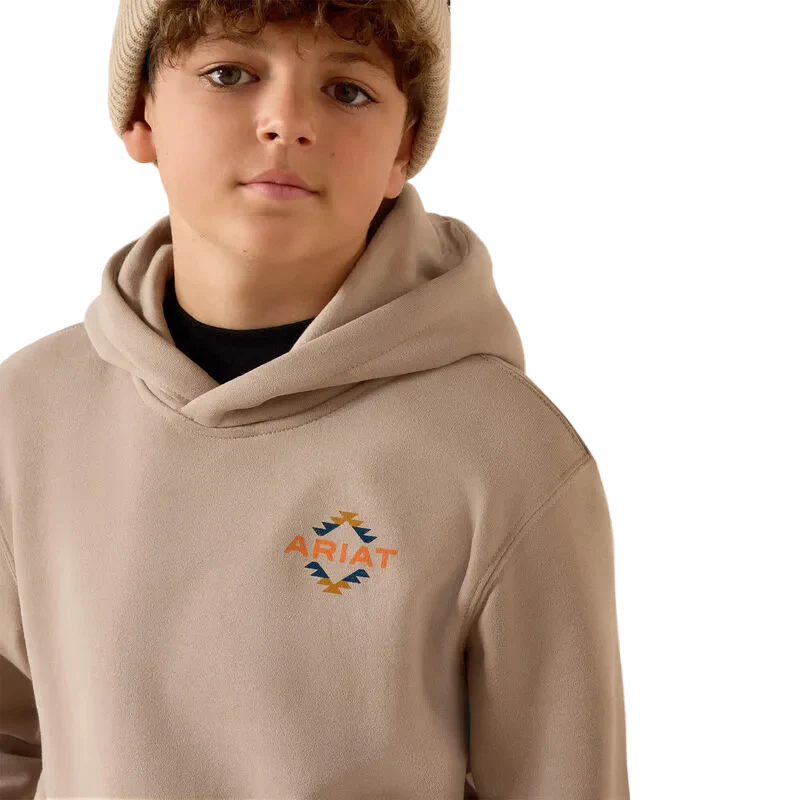 Ariat Boy's Tapiz Zapoteco Long Sleeve Hoodie - Beige - Image 3