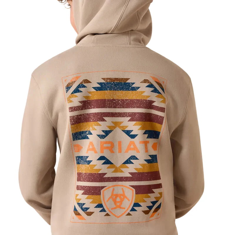 Ariat Boy's Tapiz Zapoteco Long Sleeve Hoodie - Beige - Image 4