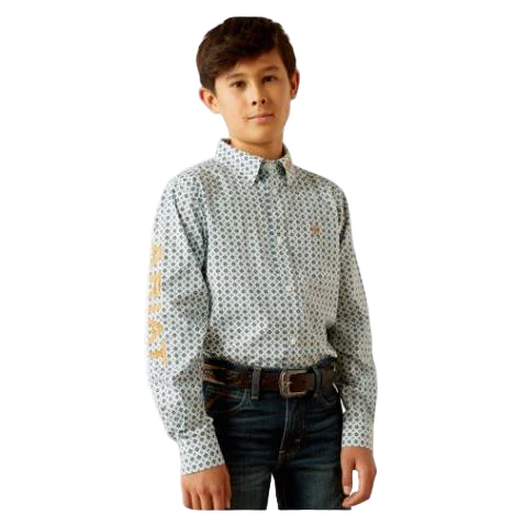 Ariat Boy's Team Franklin Classic Fit Shirt - Blue/Brown
