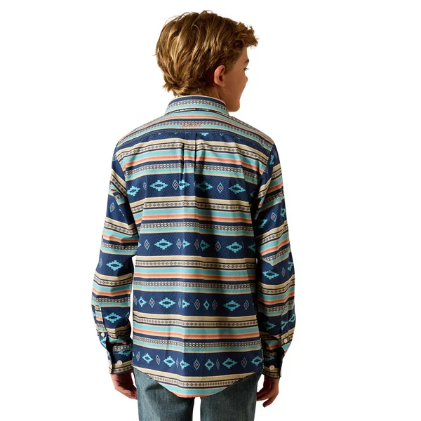 Ariat Boy's Team Jet Long Sleeve Shirt - Navy/Orange - Image 2