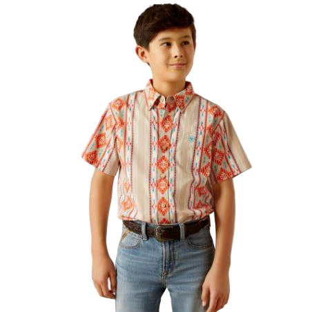 Ariat Boy's Wade Short Sleeve Classic Fit Shirt - Tan