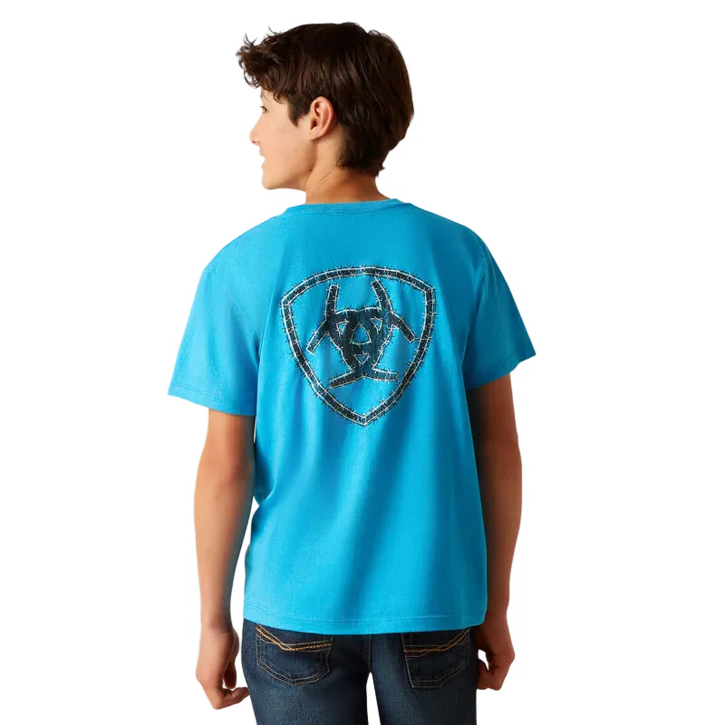 Ariat Boy's Western Wire T-Shirt - Turquoise Heather - Image 2