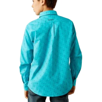 Ariat Boy's Willke Classic Fit Long Sleeve Shirt - Turquoise - Image 2
