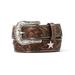 Ariat Unisex 1 1/4" Scroll Embossed with Star Conchos Belt - Brown