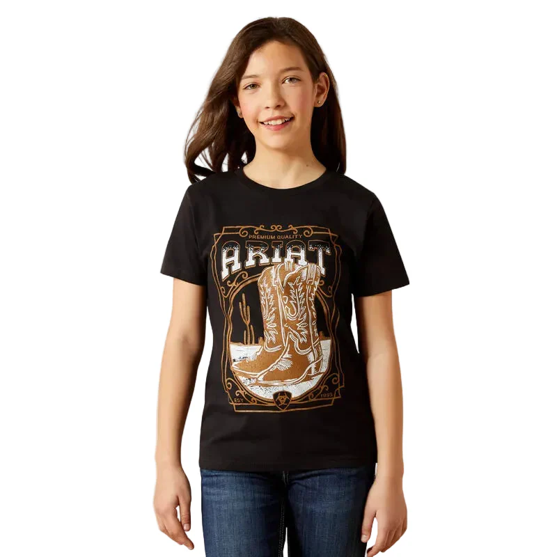 Ariat Girl's Ariat Boot Cloche Short Sleeve Tee Shirt- Black