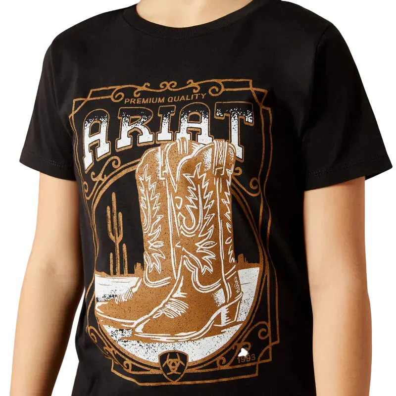 Ariat Girl's Ariat Boot Cloche Short Sleeve Tee Shirt- Black - Image 3
