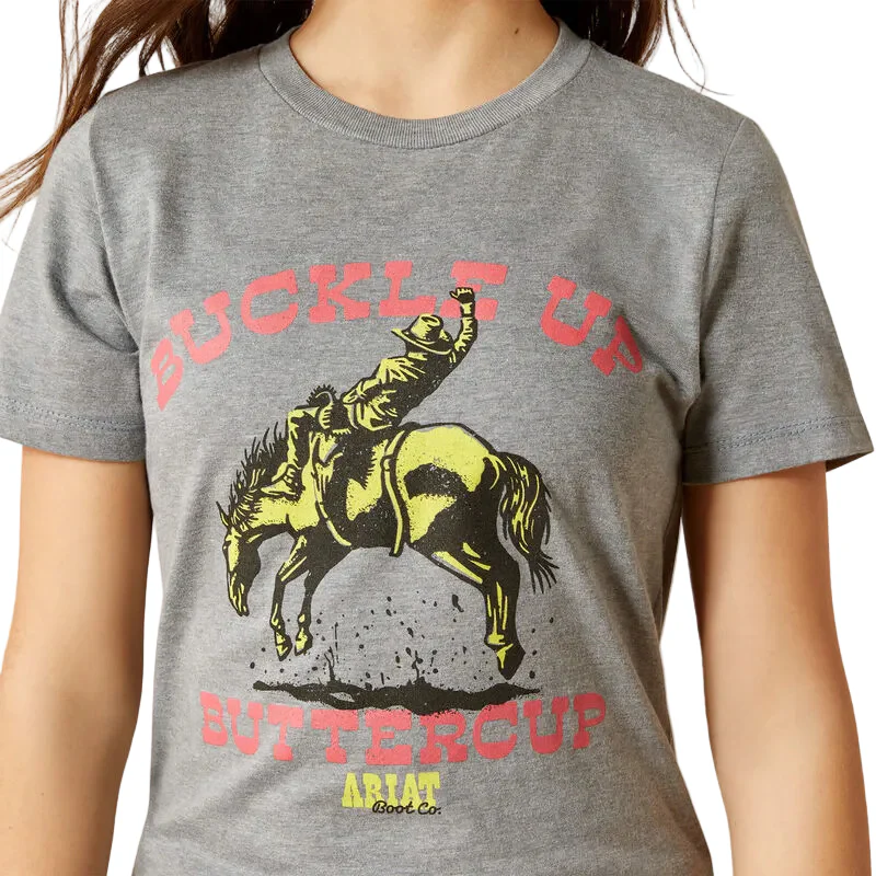 Ariat Girl's Ariat Buck Up Short Sleeve Tee Shirt - Ice Berg - Image 3
