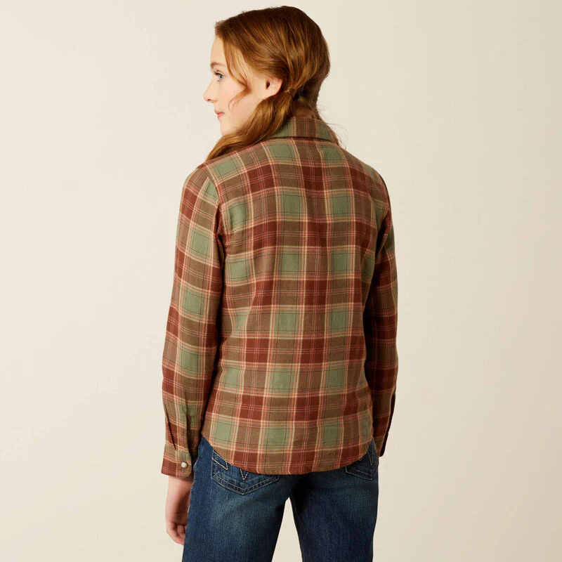 Ariat Girl's Ava Plaid Snap Long Sleeve Shirt- Oakwood - Image 2