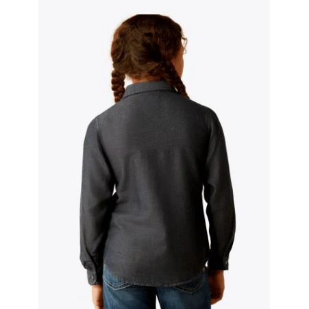Ariat Girl's Chambray Snap Long Sleeve Shirt - Medium Blue - Image 2