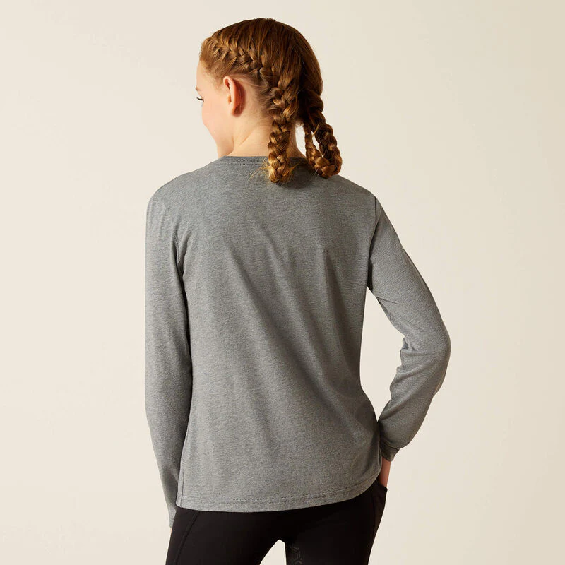 Ariat Girl's Champion Pony Long Sleeve Shirt - Heather Grey - Image 2