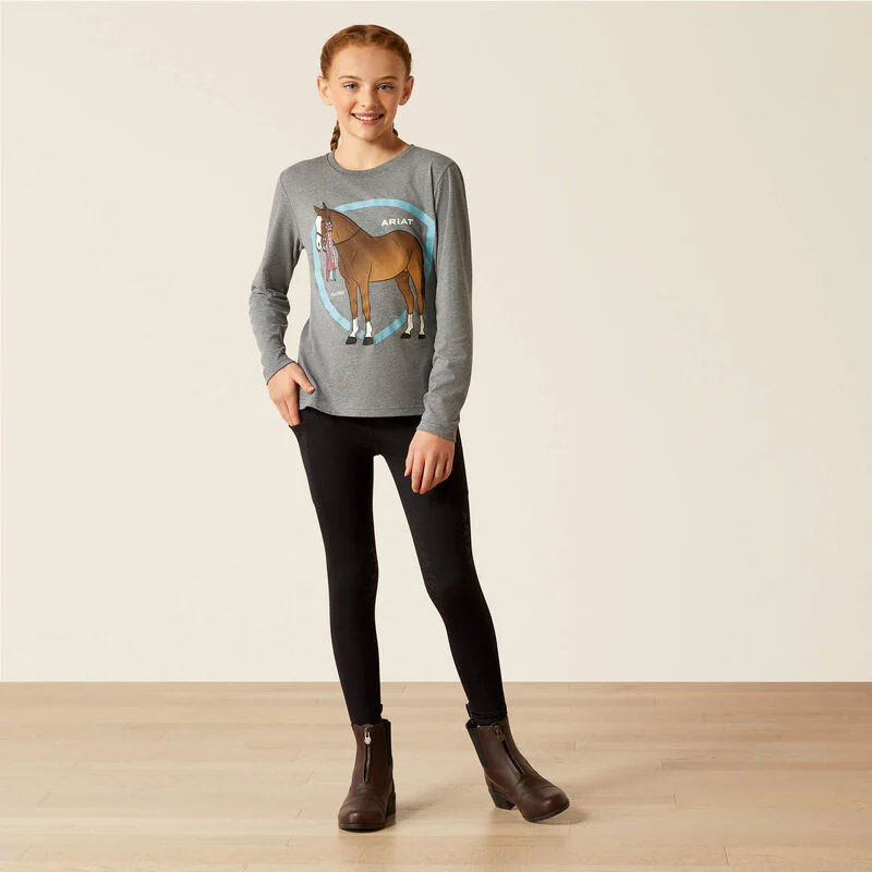 Ariat Girl's Champion Pony Long Sleeve Shirt - Heather Grey - Image 3