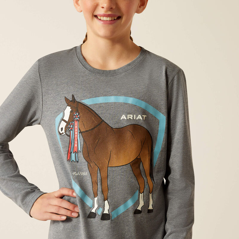 Ariat Girl's Champion Pony Long Sleeve Shirt - Heather Grey - Image 4