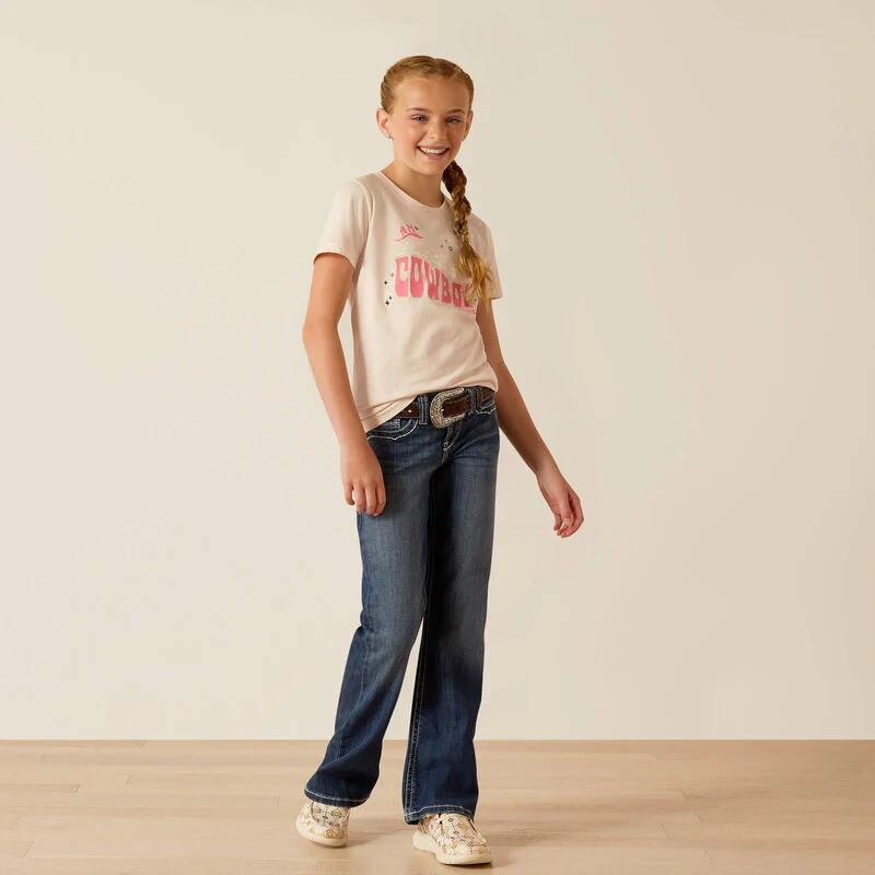 Ariat Girl's Cowboy T-Shirt - Pink Heather - Image 3