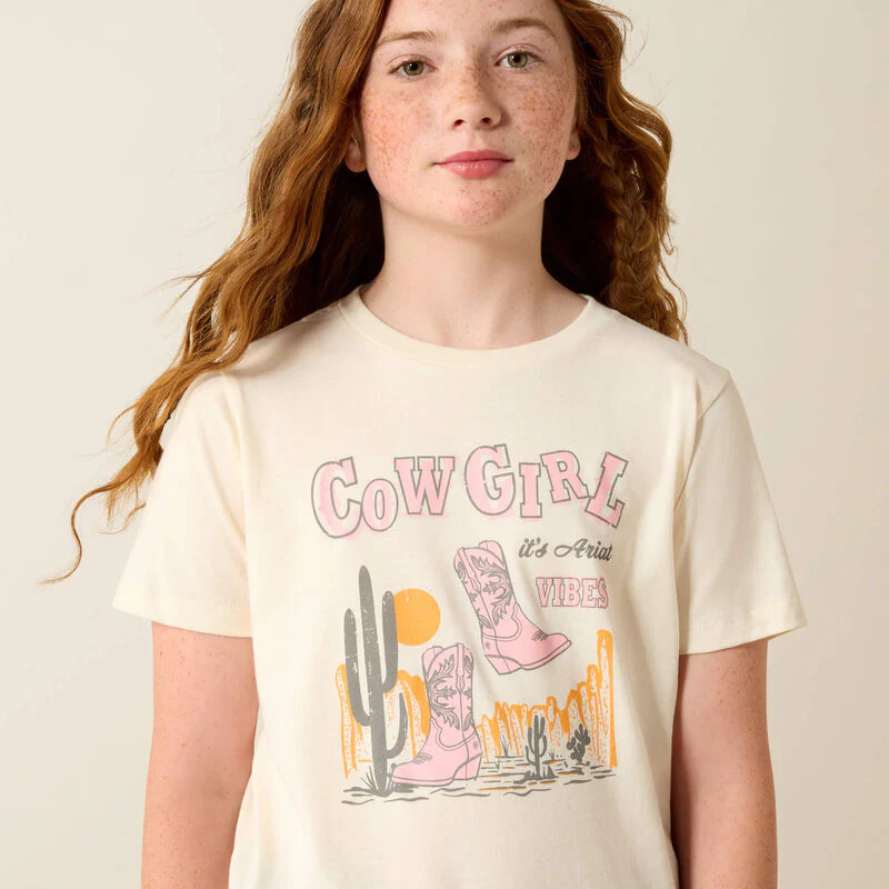 Ariat Girl's Cowgirl Vibes Short Sleeve Tee Shirt - Natural - Image 3