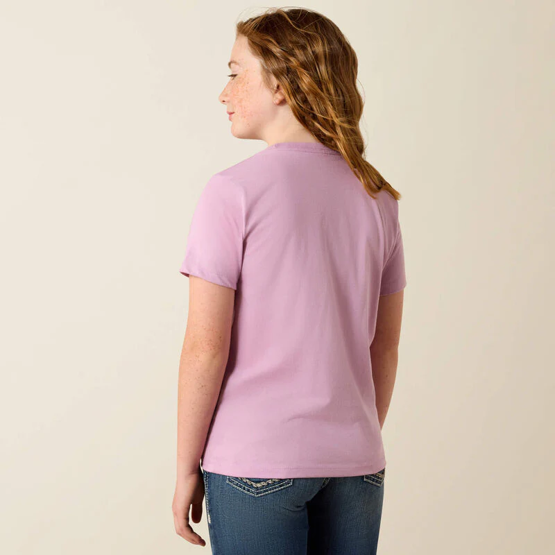 Ariat Girl's Farm Patch Short Sleeve Tee Shirt - Lavender - Image 2
