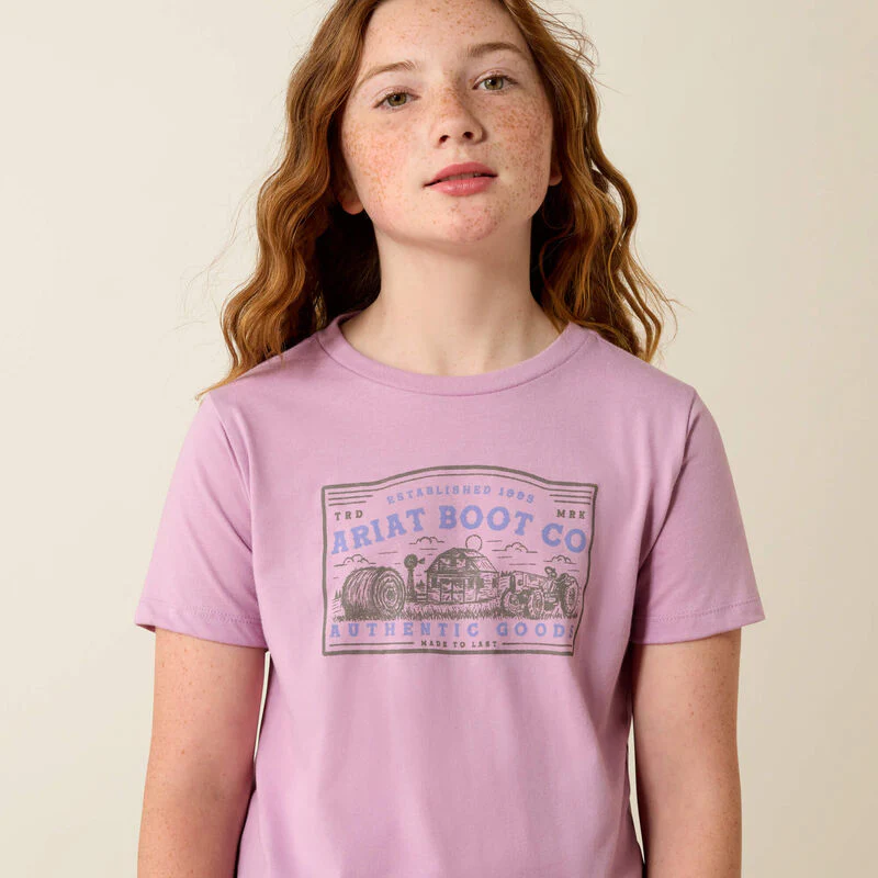 Ariat Girl's Farm Patch Short Sleeve Tee Shirt - Lavender - Image 3