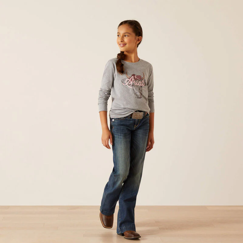 Ariat Girl's Fawna Long Sleeve T-Shirt - Heather Grey - Image 3