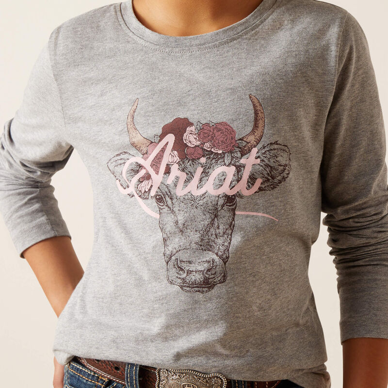 Ariat Girl's Fawna Long Sleeve T-Shirt - Heather Grey - Image 4