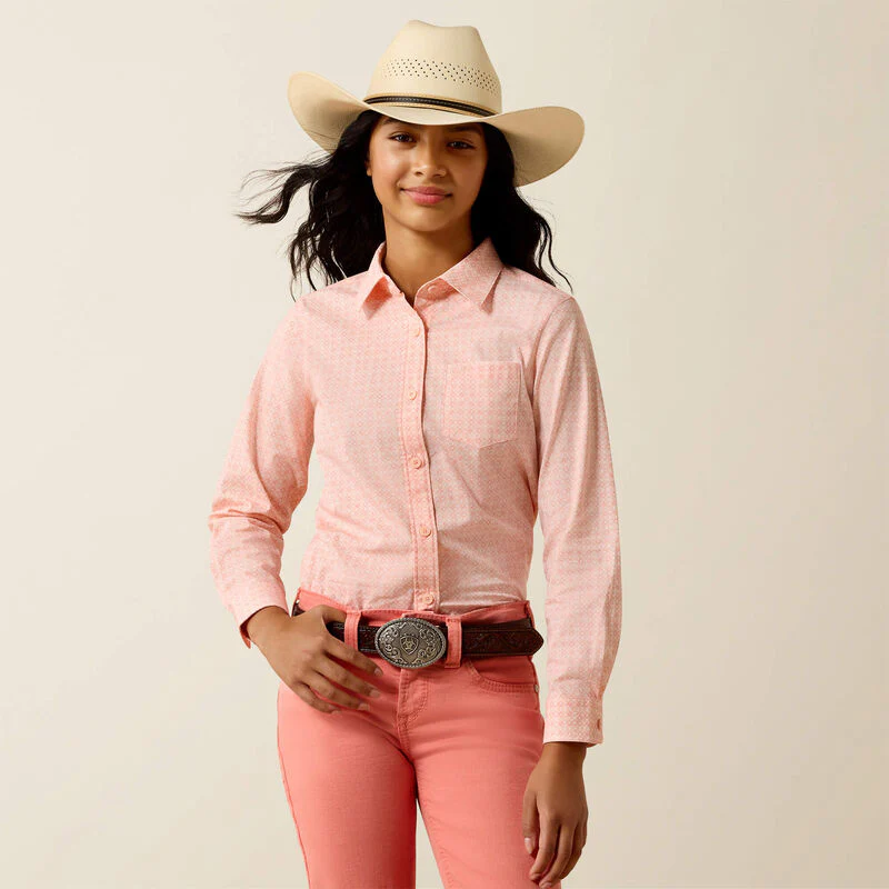 Ariat Girl's Kirby Long Sleeve Shirt - Tropical Peach Geo