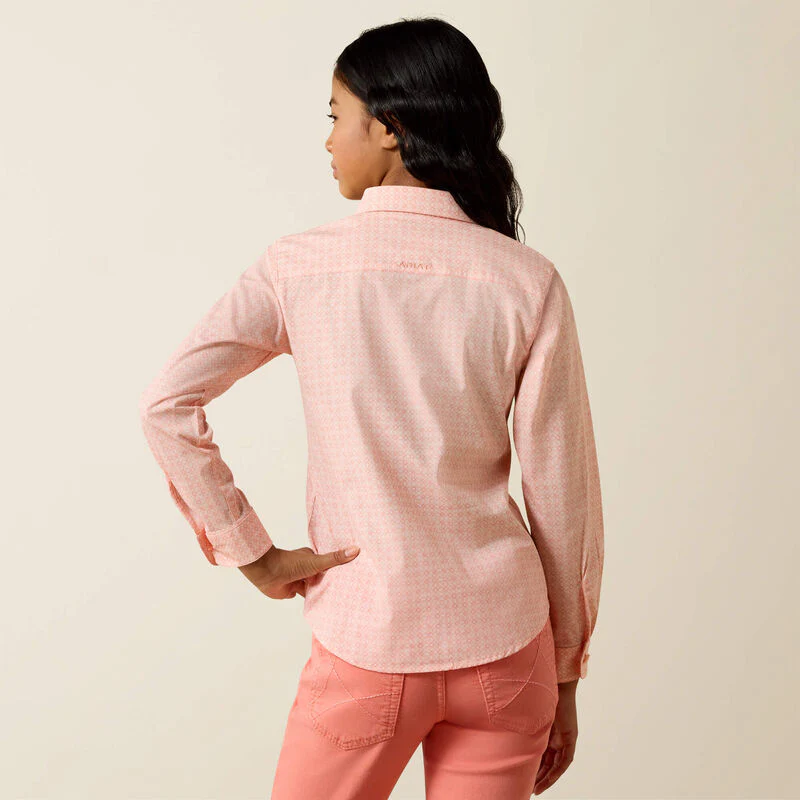 Ariat Girl's Kirby Long Sleeve Shirt - Tropical Peach Geo - Image 2